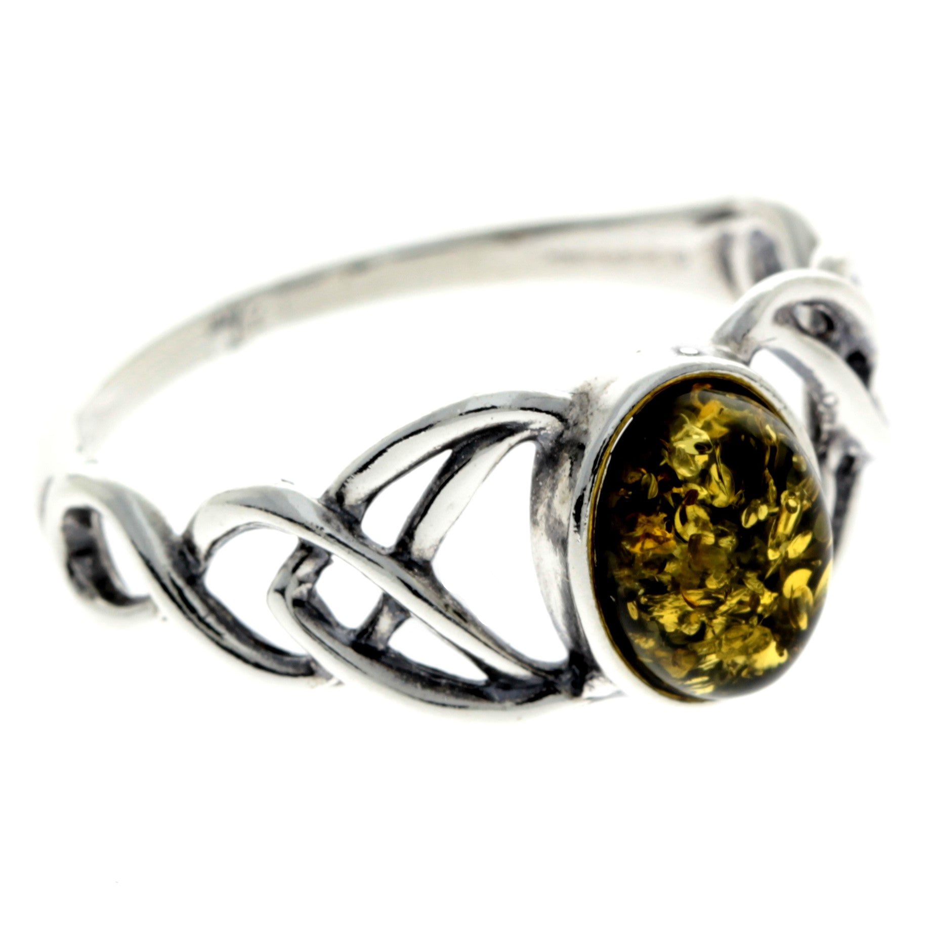 925 Sterling Silver & Baltic Amber Celtic Ring - 7482