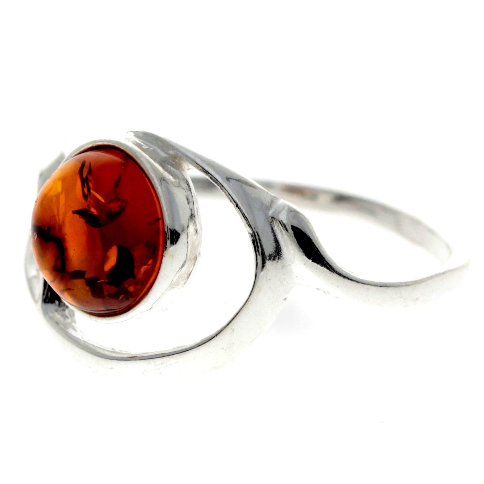 925 Sterling Silver & Baltic Amber Modern Designer Ring - 7537