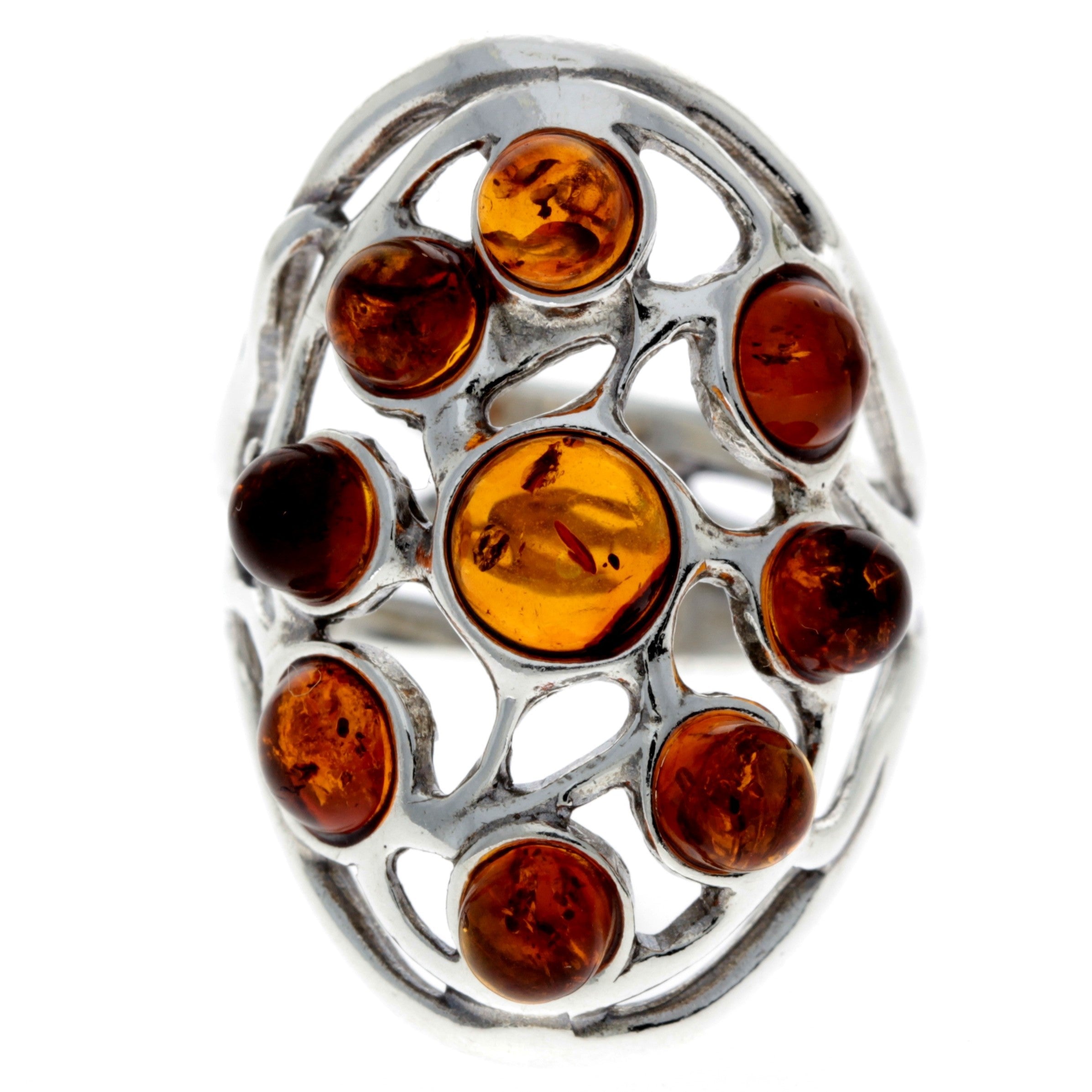 925 Sterling Silver & Baltic Amber Celtic Ring - 7356