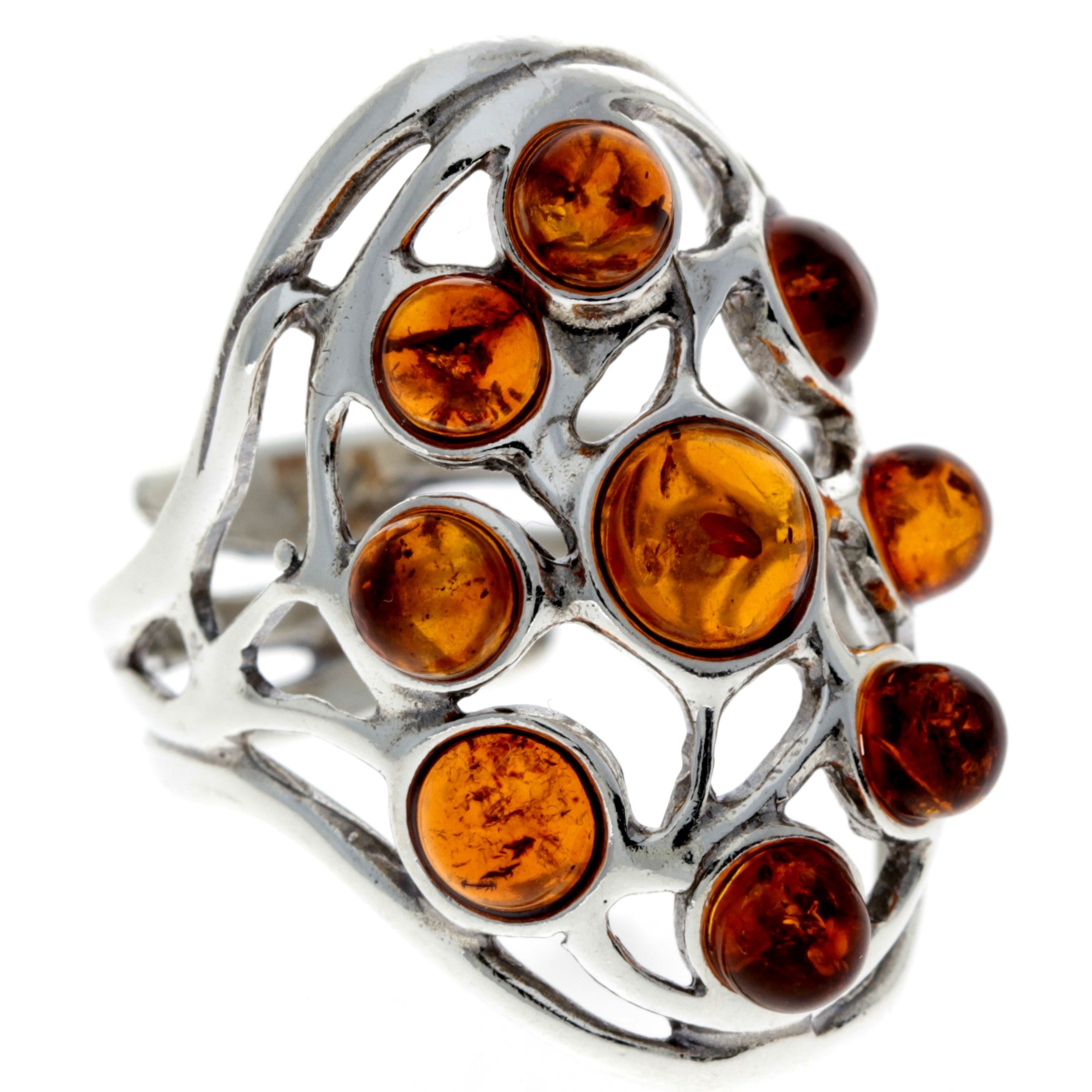 925 Sterling Silver & Baltic Amber Celtic Ring - 7356