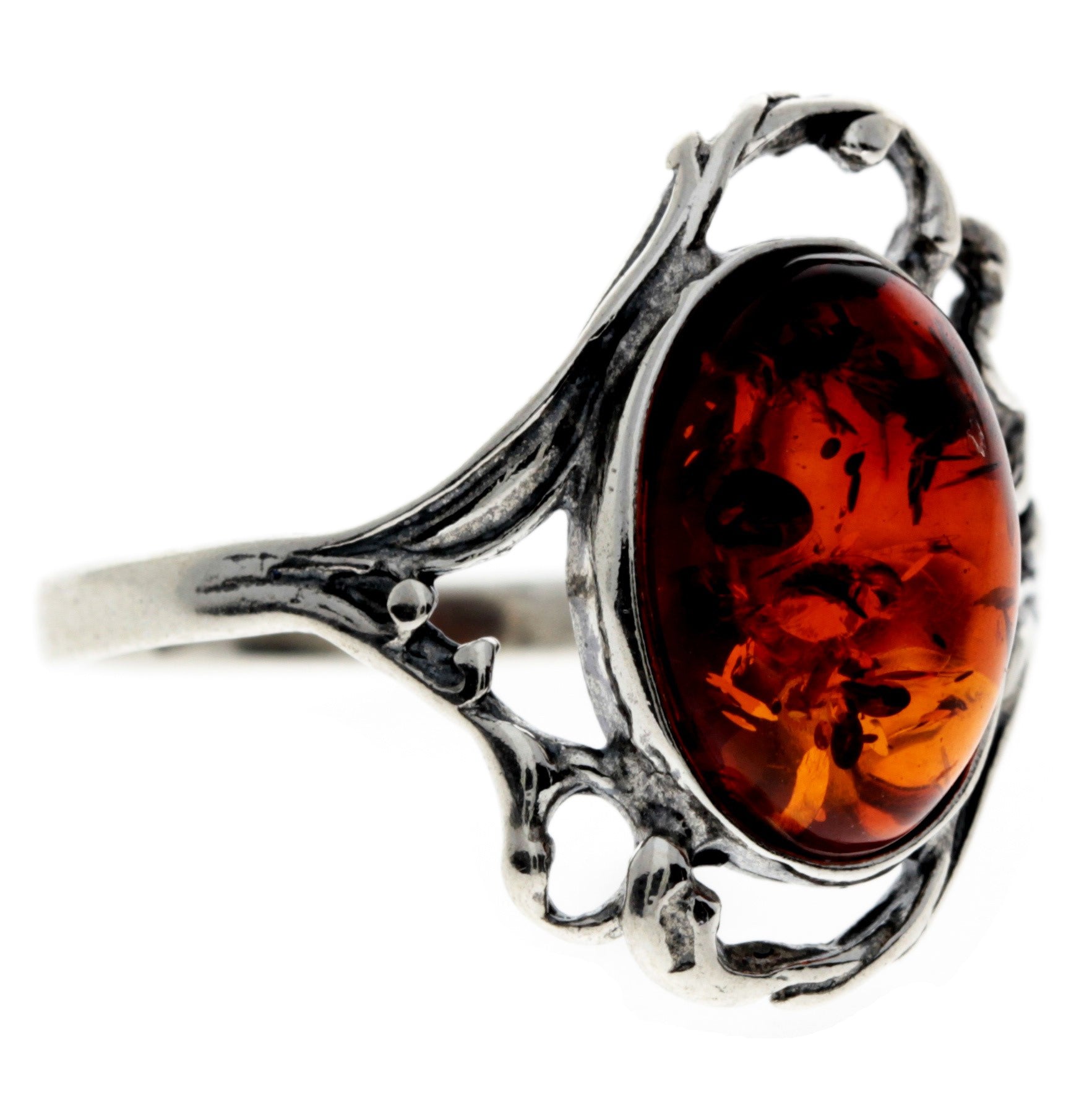 925 Sterling Silver & Baltic Amber Classic Designer Ring - G400