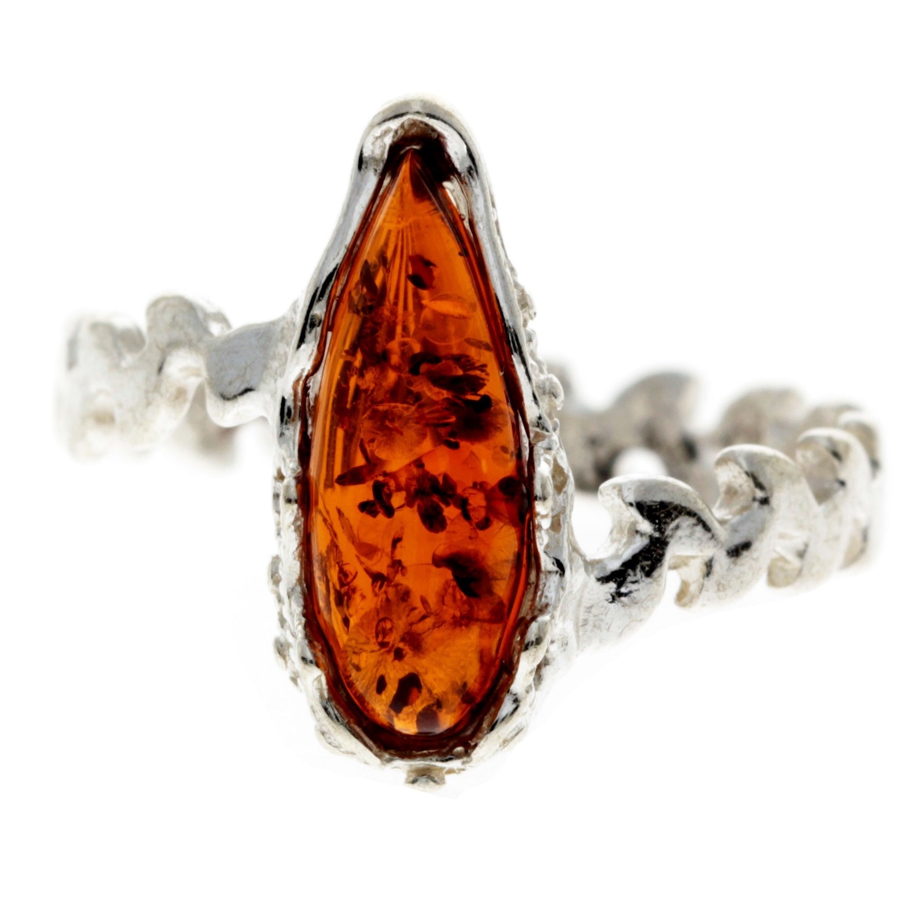 925 Sterling Silver & Baltic Amber Modern Designer Ring - G401