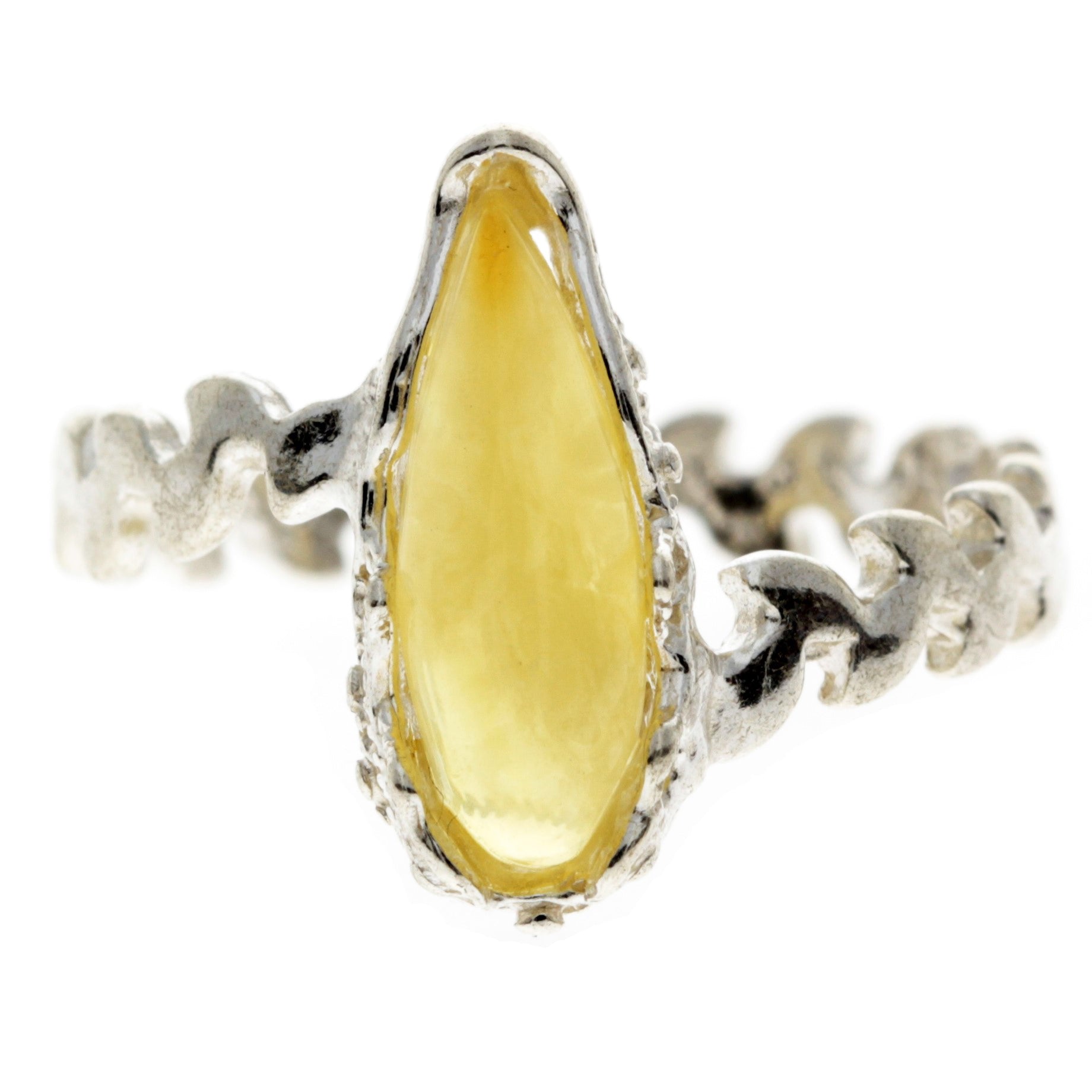 925 Sterling Silver & Baltic Amber Modern Designer Ring - G401