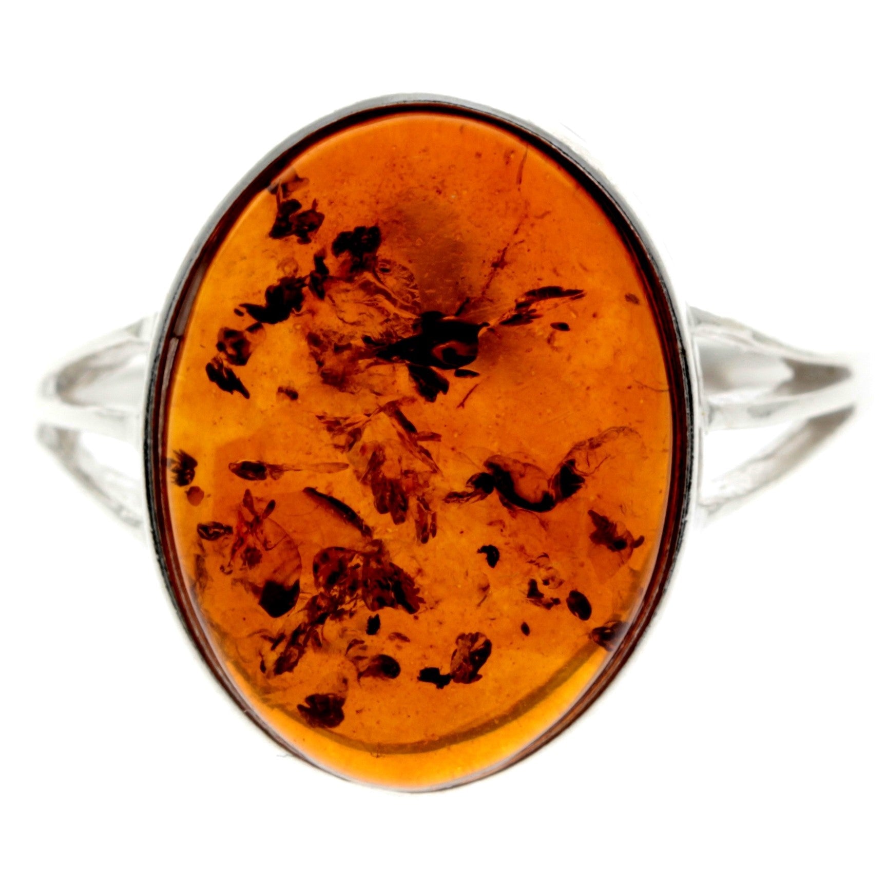 925 Sterling Silver & Genuine Baltic Amber Classic Designer Ring - 7504