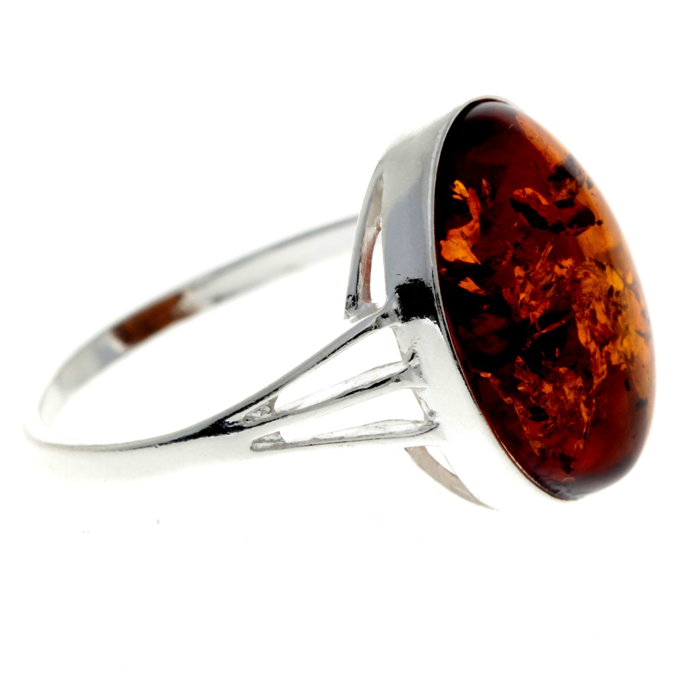 925 Sterling Silver & Genuine Baltic Amber Classic Designer Ring - 7504