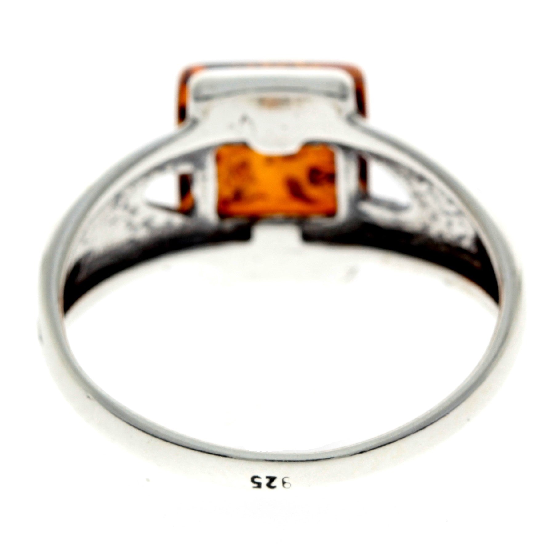 925 Sterling Silver & Baltic Amber Modern Designer Ring - 7027