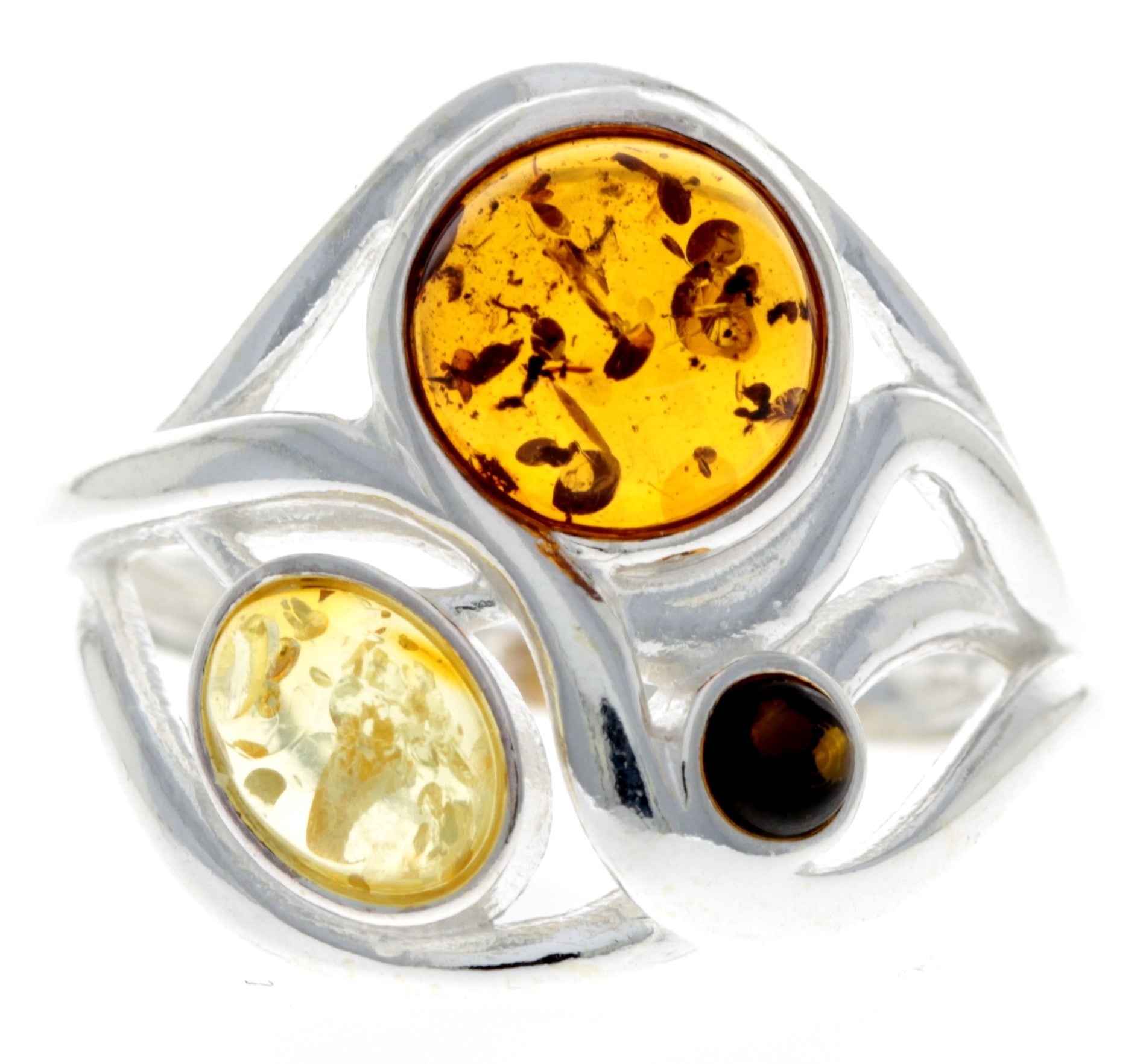 925 Sterling Silver & Baltic Amber Modern Designer Ring - GL486