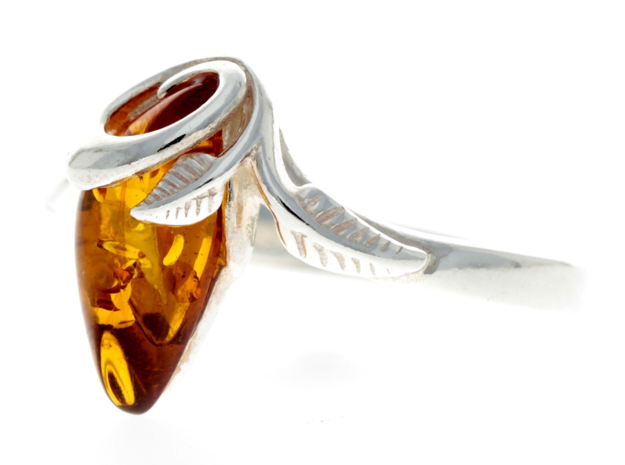 925 Sterling Silver & Baltic Amber Modern Designer Ring - GL717