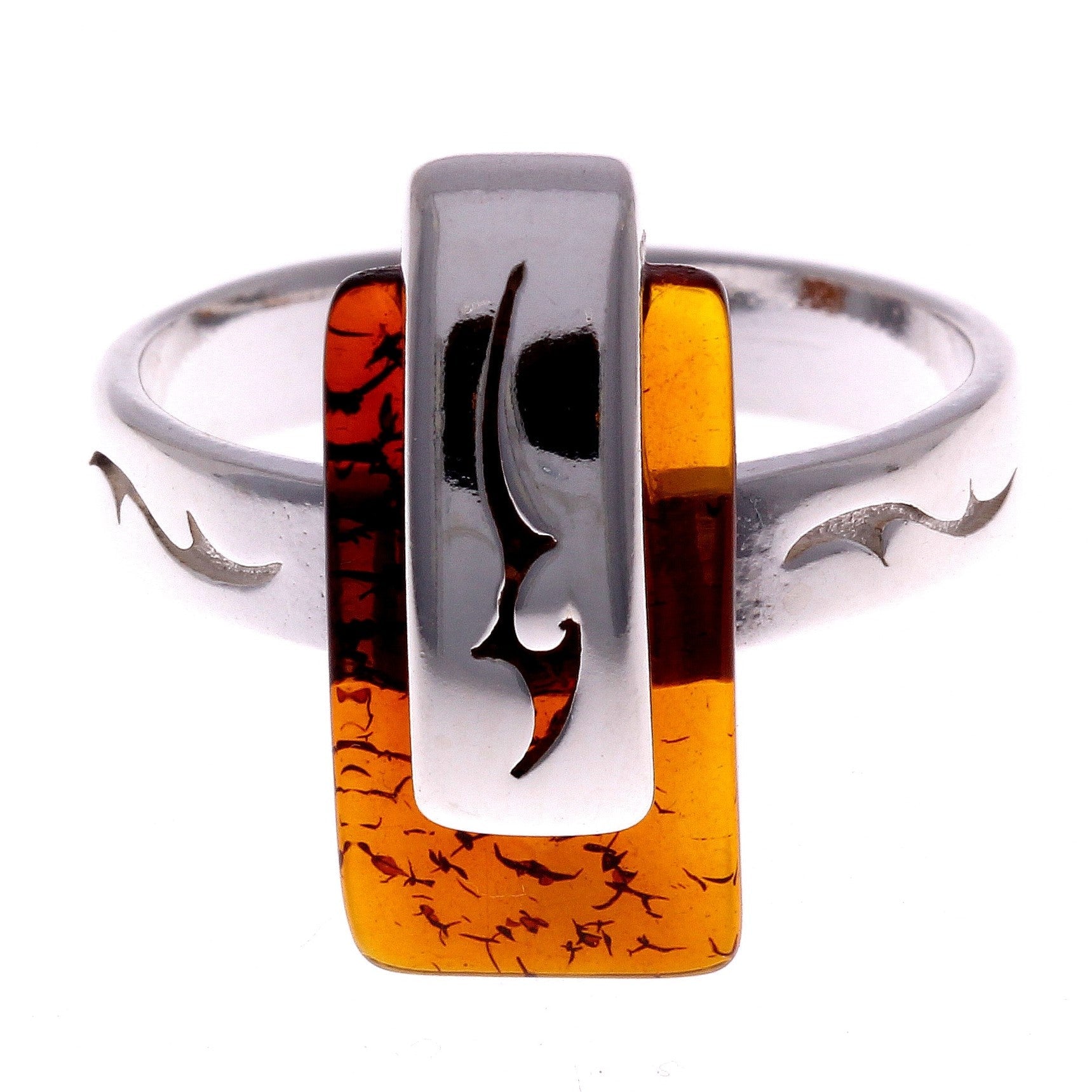 925 Sterling Silver & Baltic Amber Modern Designer Ring - GL492