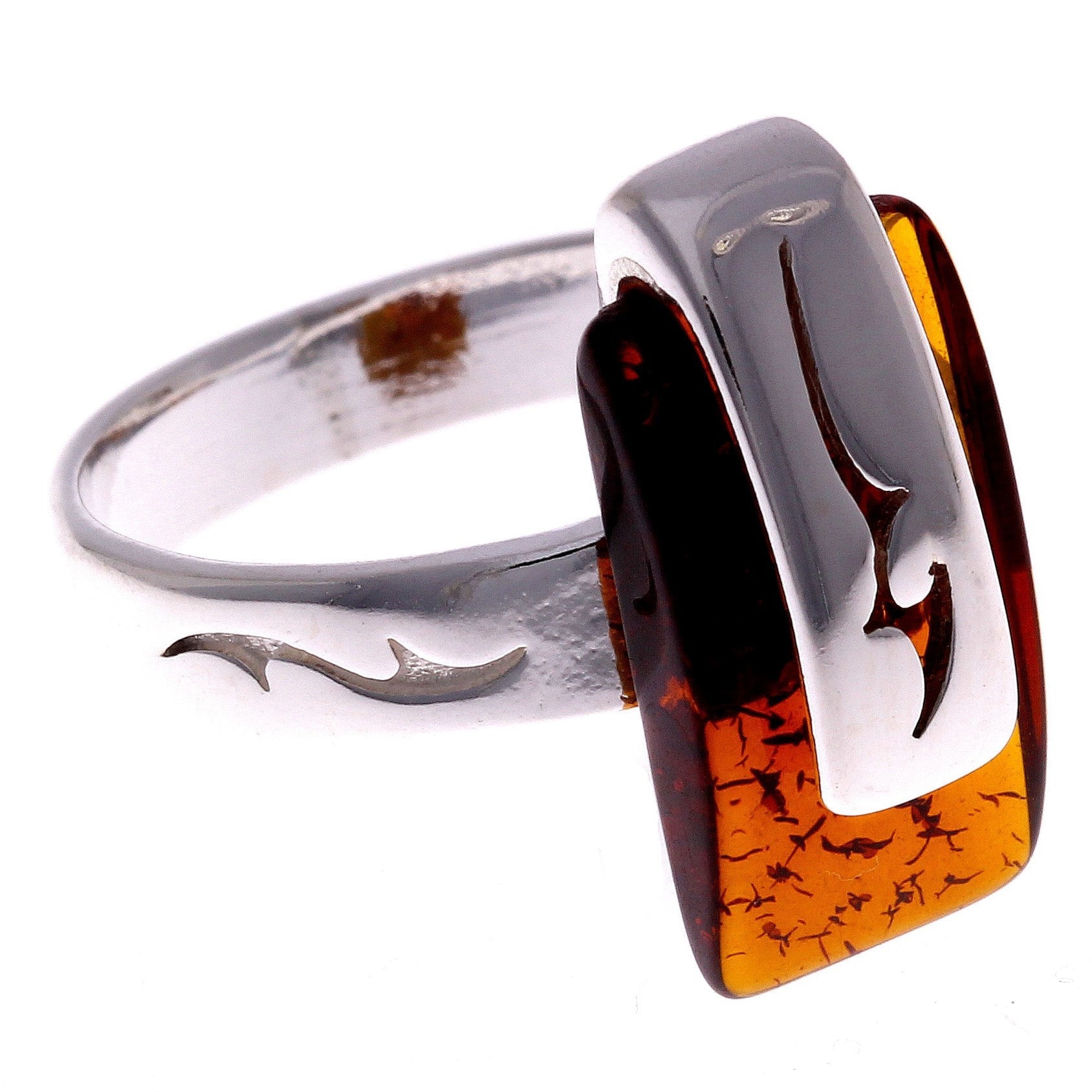 925 Sterling Silver & Baltic Amber Modern Designer Ring - GL492