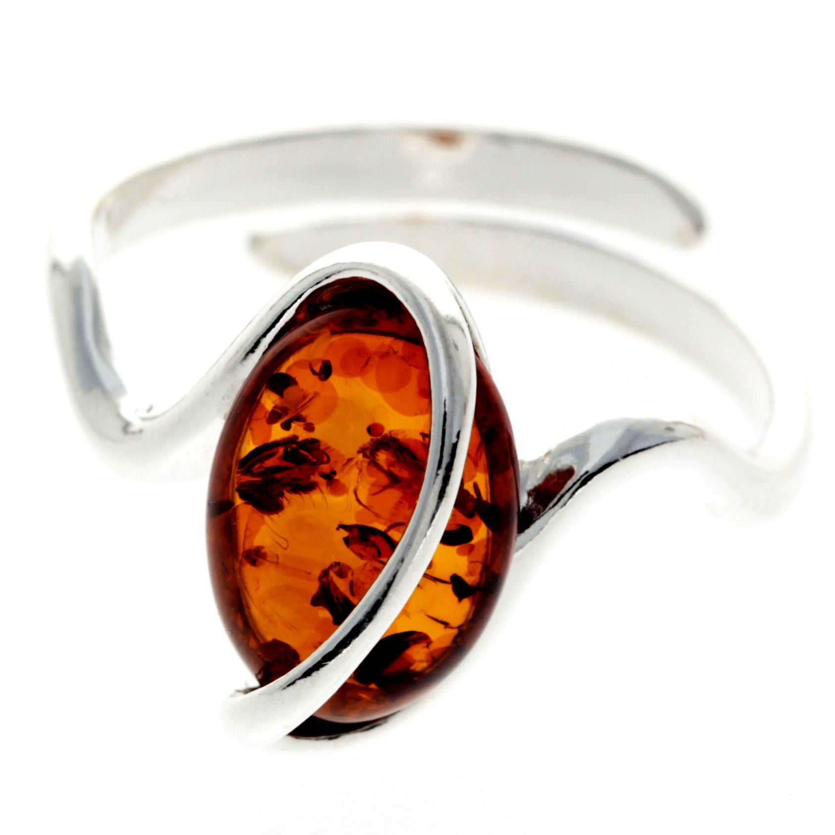 925 Sterling Silver & Baltic Amber Modern Designer Ring - GL477SA