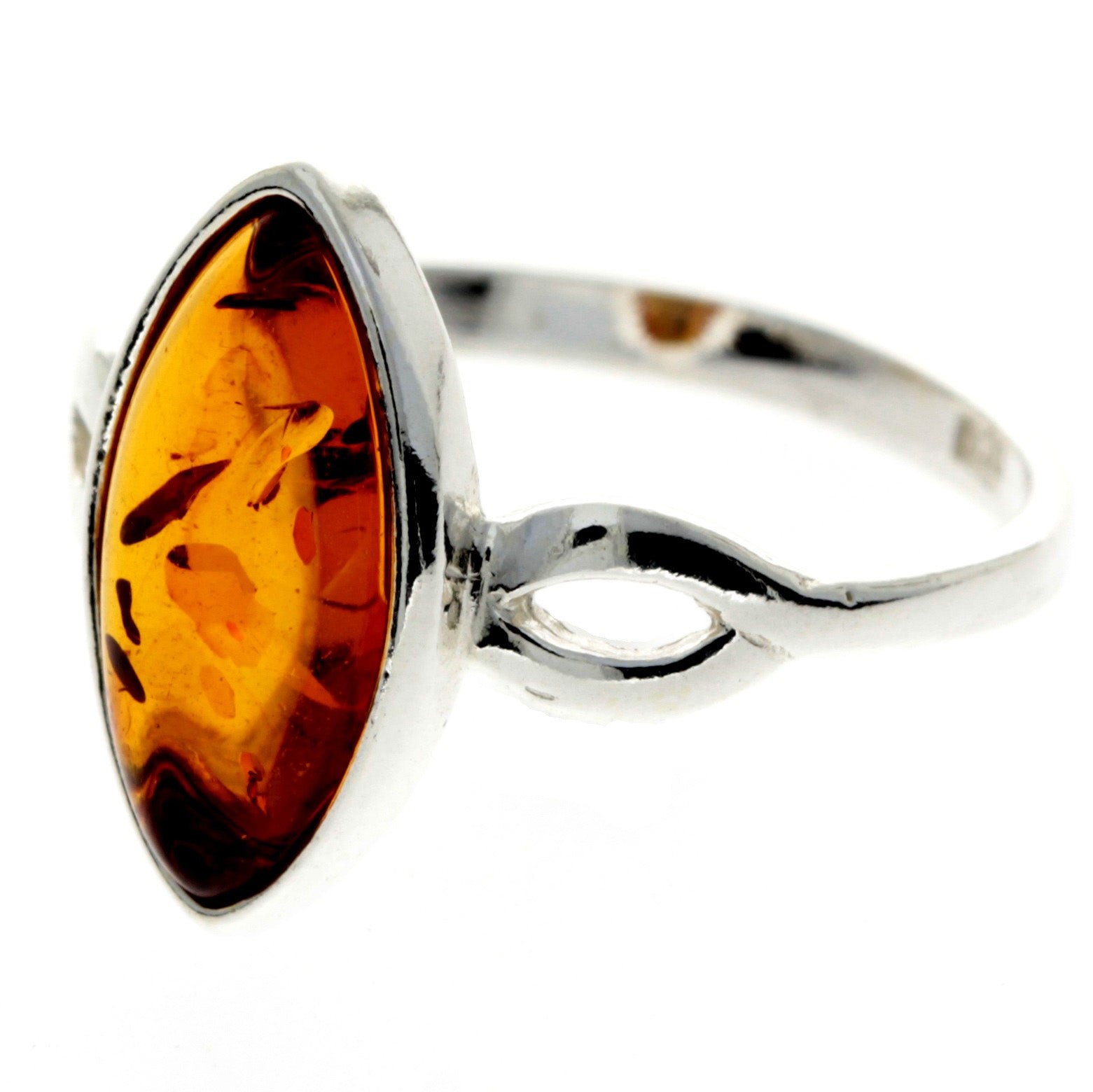 925 Sterling Silver & Baltic Amber Classic Designer Ring - GL444