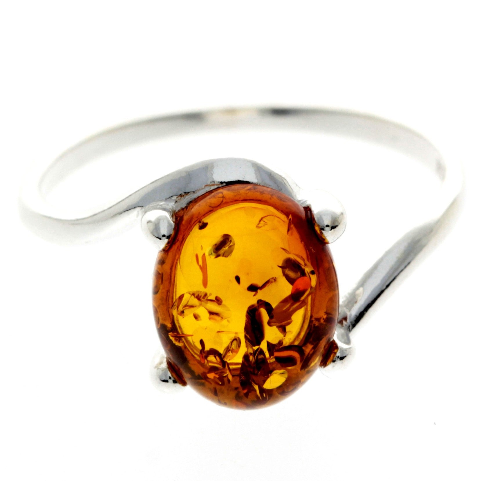 925 Sterling Silver & Genuine Oval Baltic Amber Modern Ring - GL465