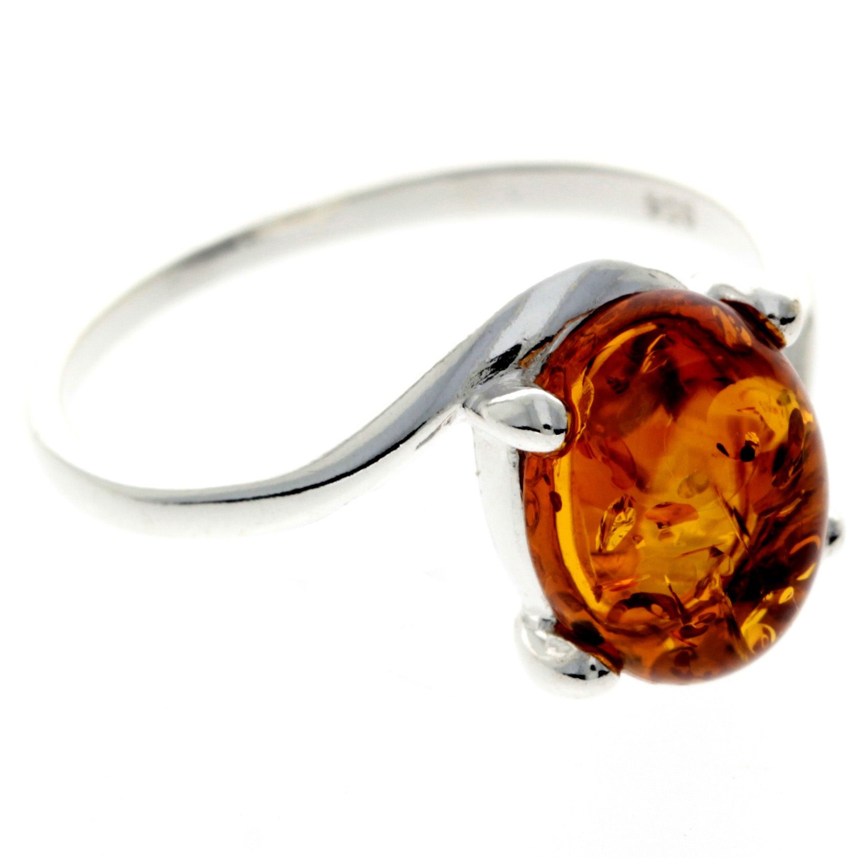 925 Sterling Silver & Genuine Oval Baltic Amber Modern Ring - GL465