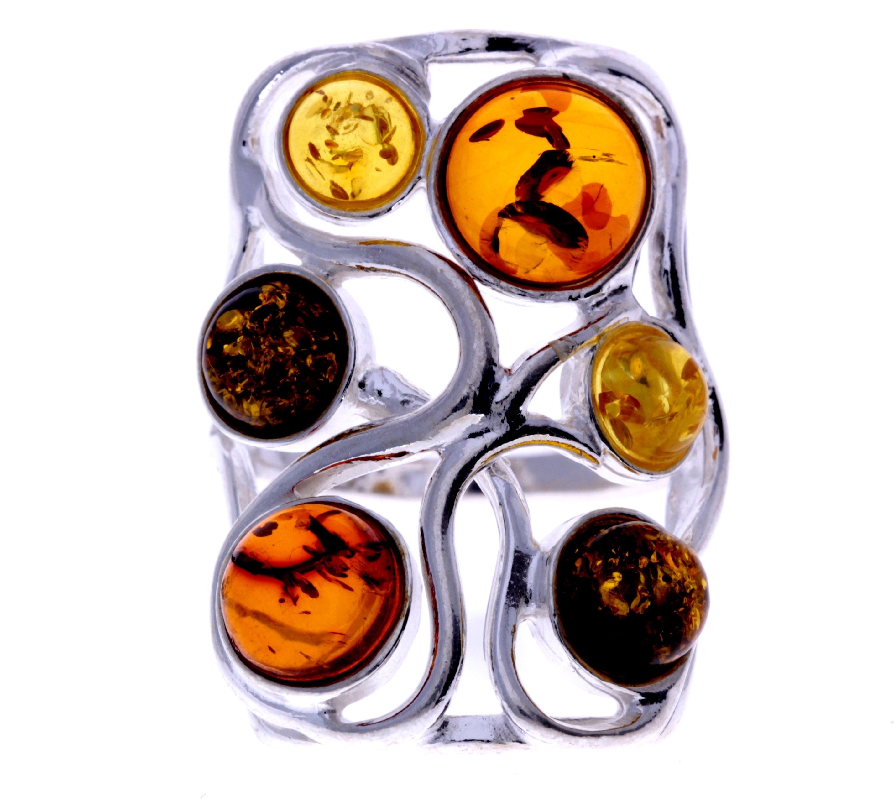 925 Sterling Silver & Baltic Amber Classic Designer Ring - 7176