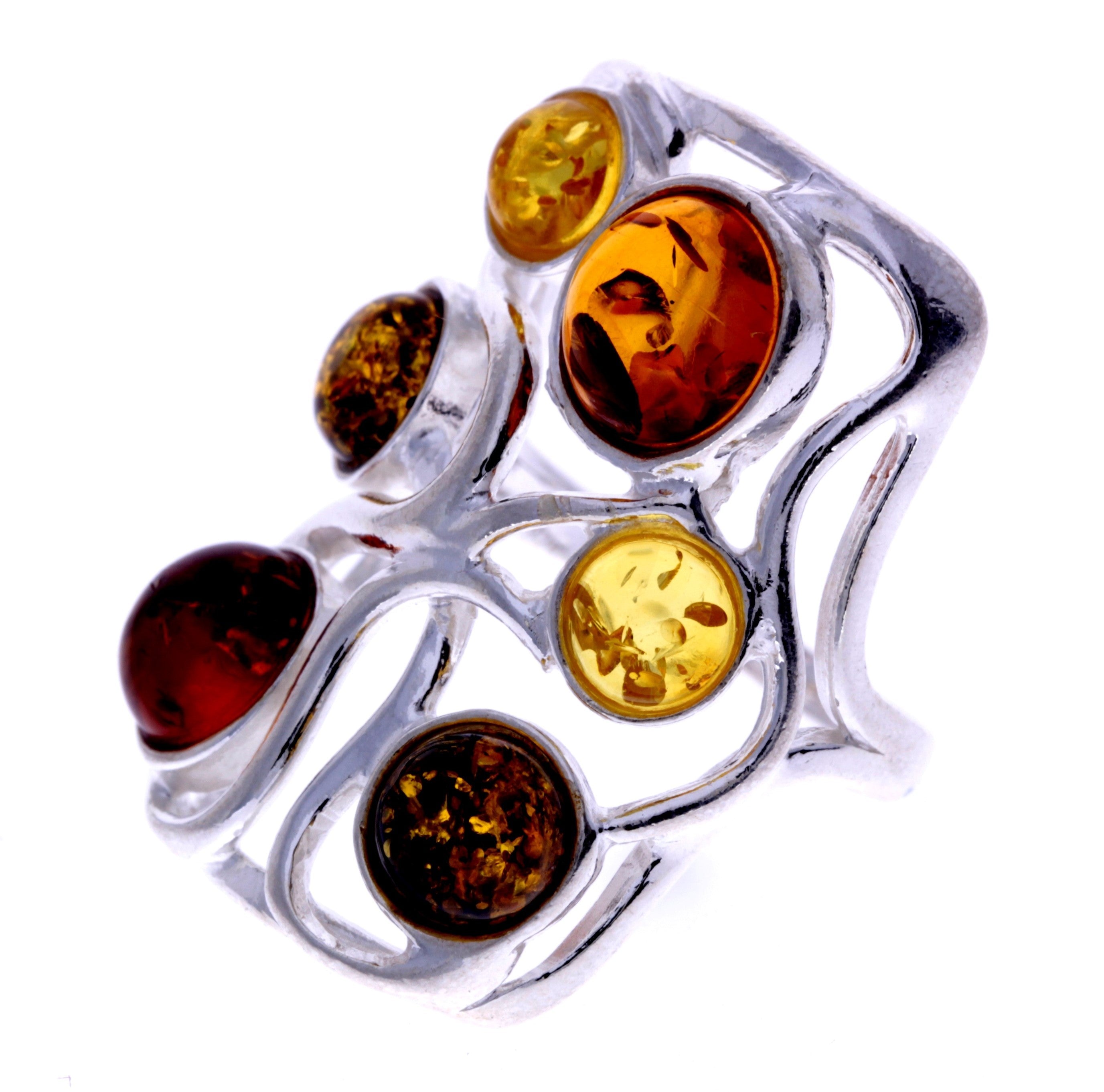 925 Sterling Silver & Baltic Amber Classic Designer Ring - 7176