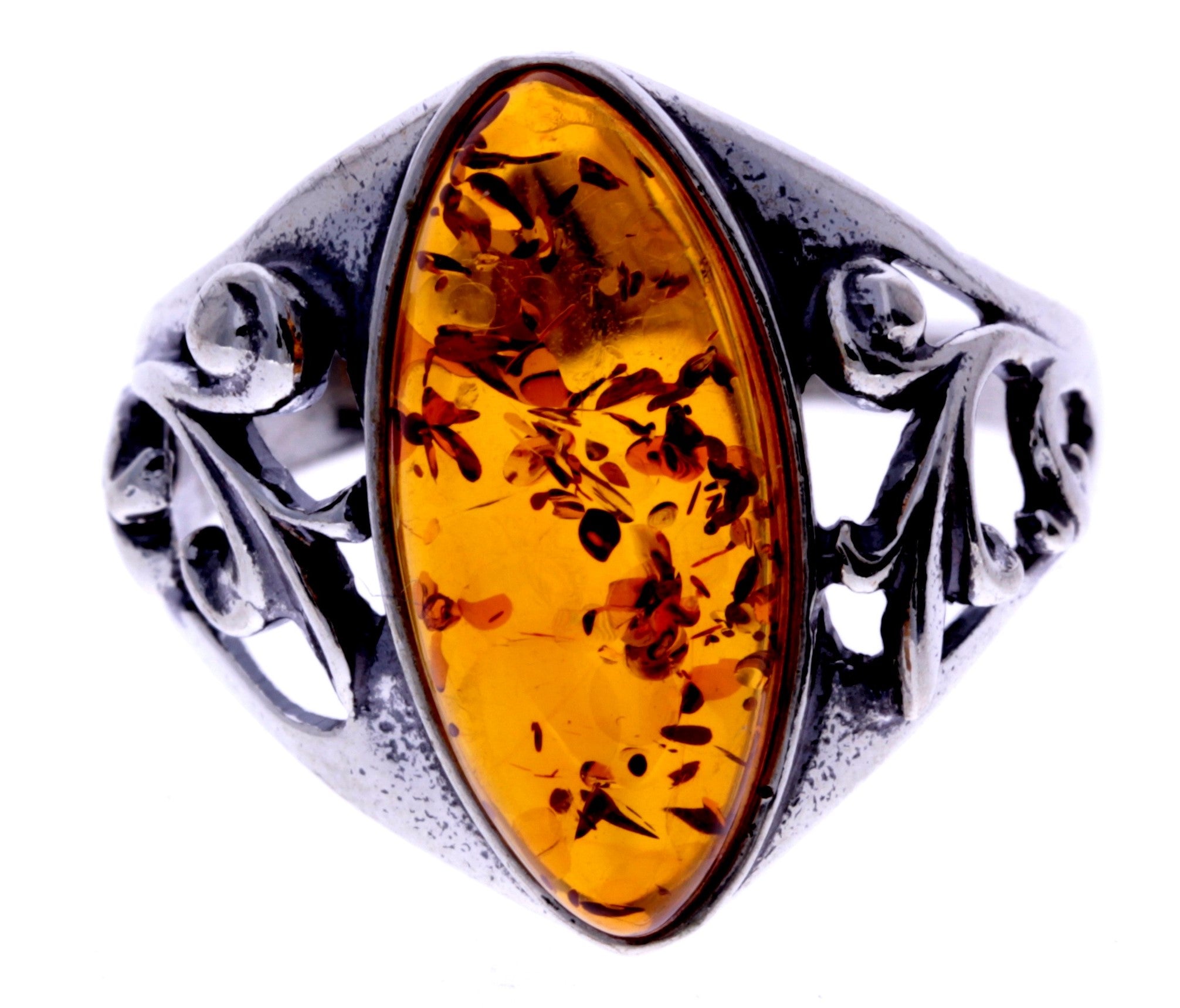 925 Sterling Silver & Baltic Amber Classic Designer Ring - 7010