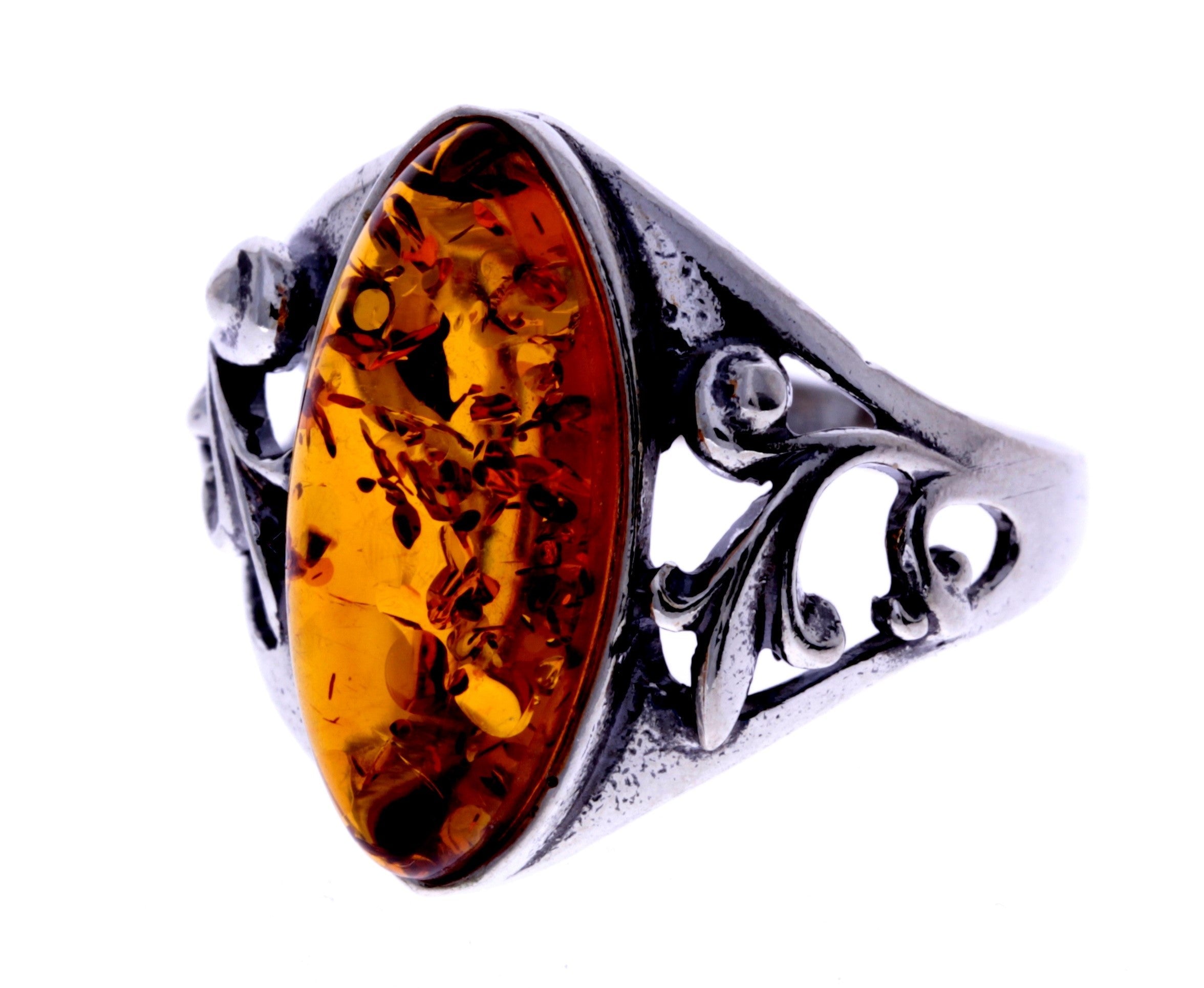 925 Sterling Silver & Baltic Amber Classic Designer Ring - 7010