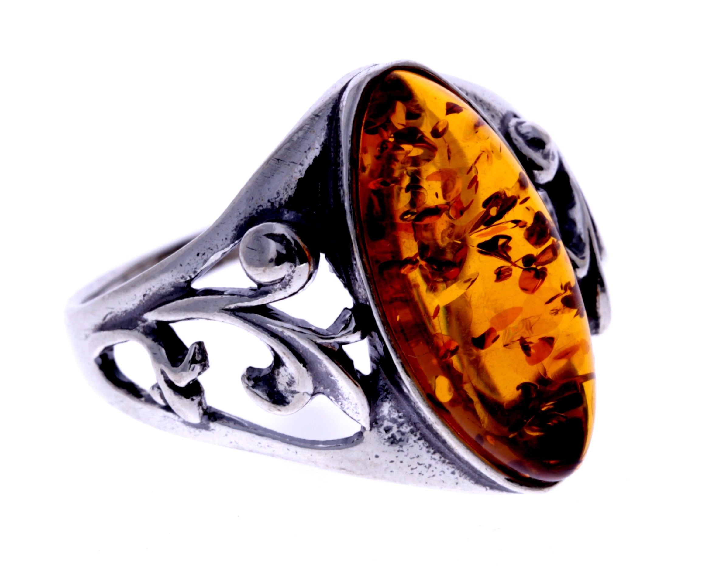 925 Sterling Silver & Baltic Amber Classic Designer Ring - 7010