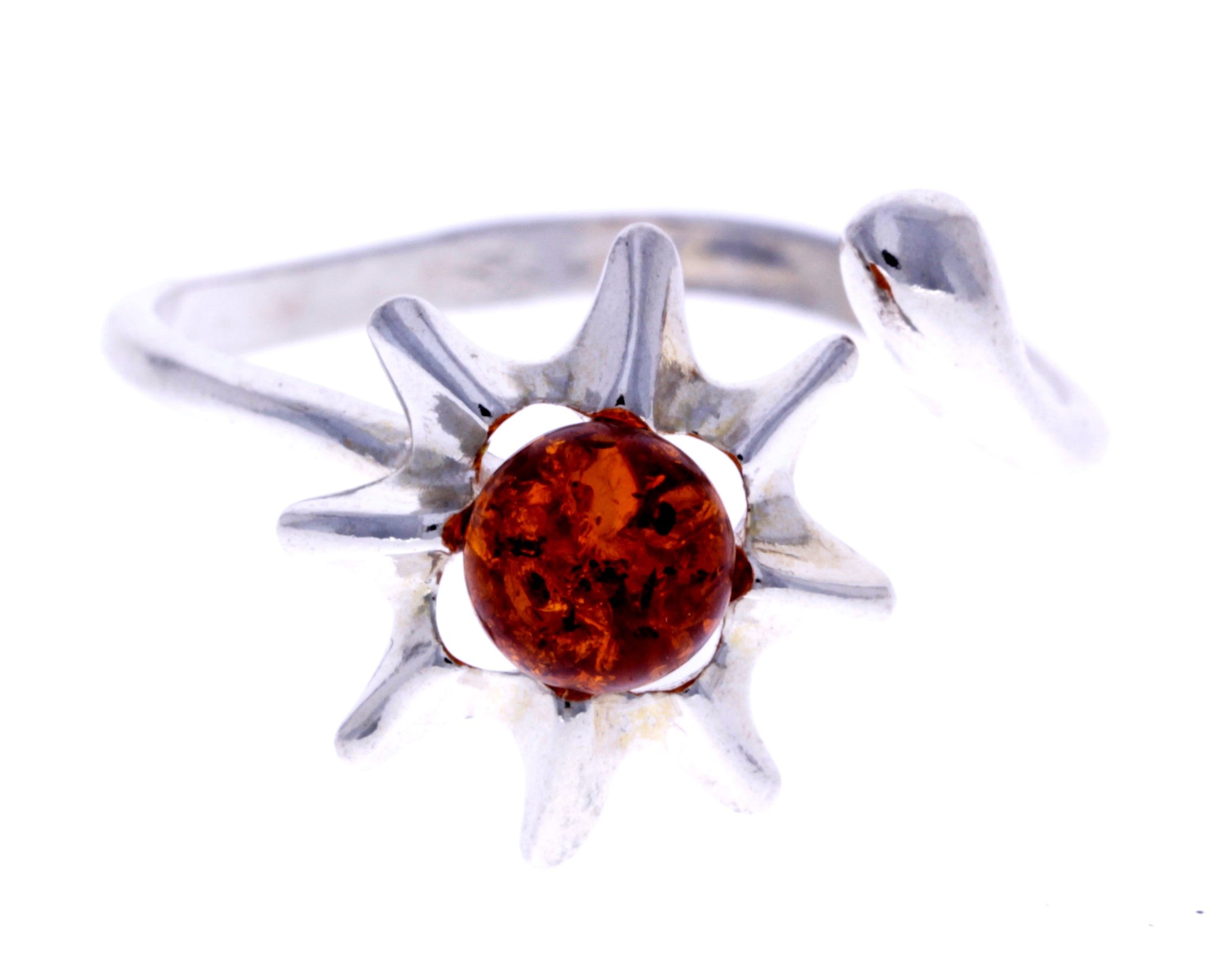 925 Sterling Silver & Baltic Amber Modern Designer Ring - GL703