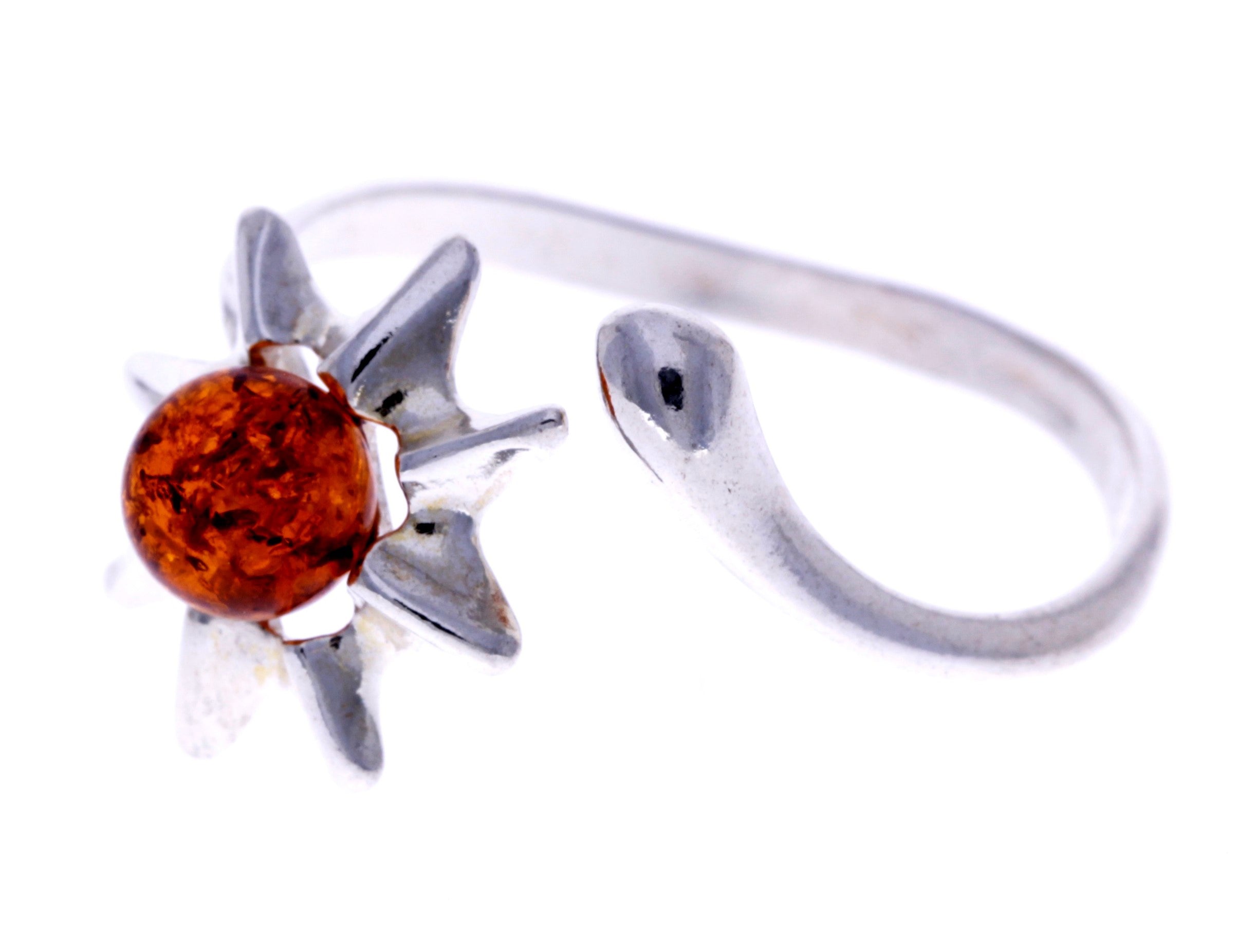 925 Sterling Silver & Baltic Amber Modern Designer Ring - GL703