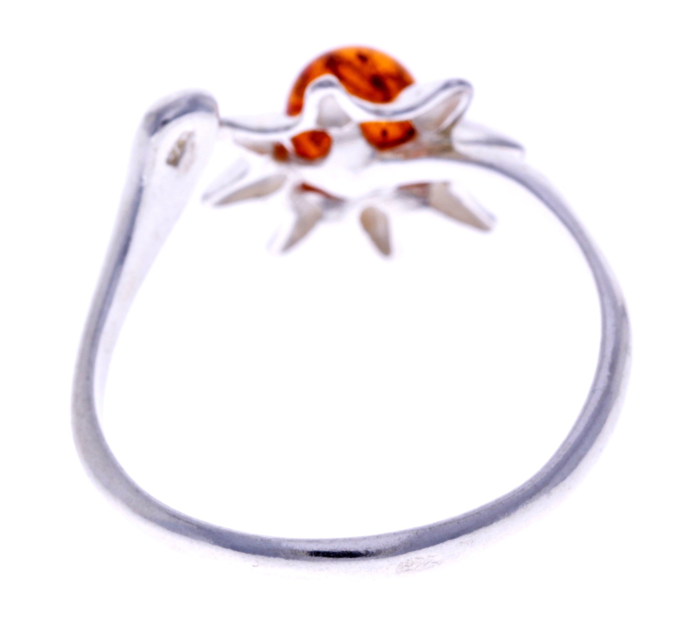 925 Sterling Silver & Baltic Amber Modern Designer Ring - GL703