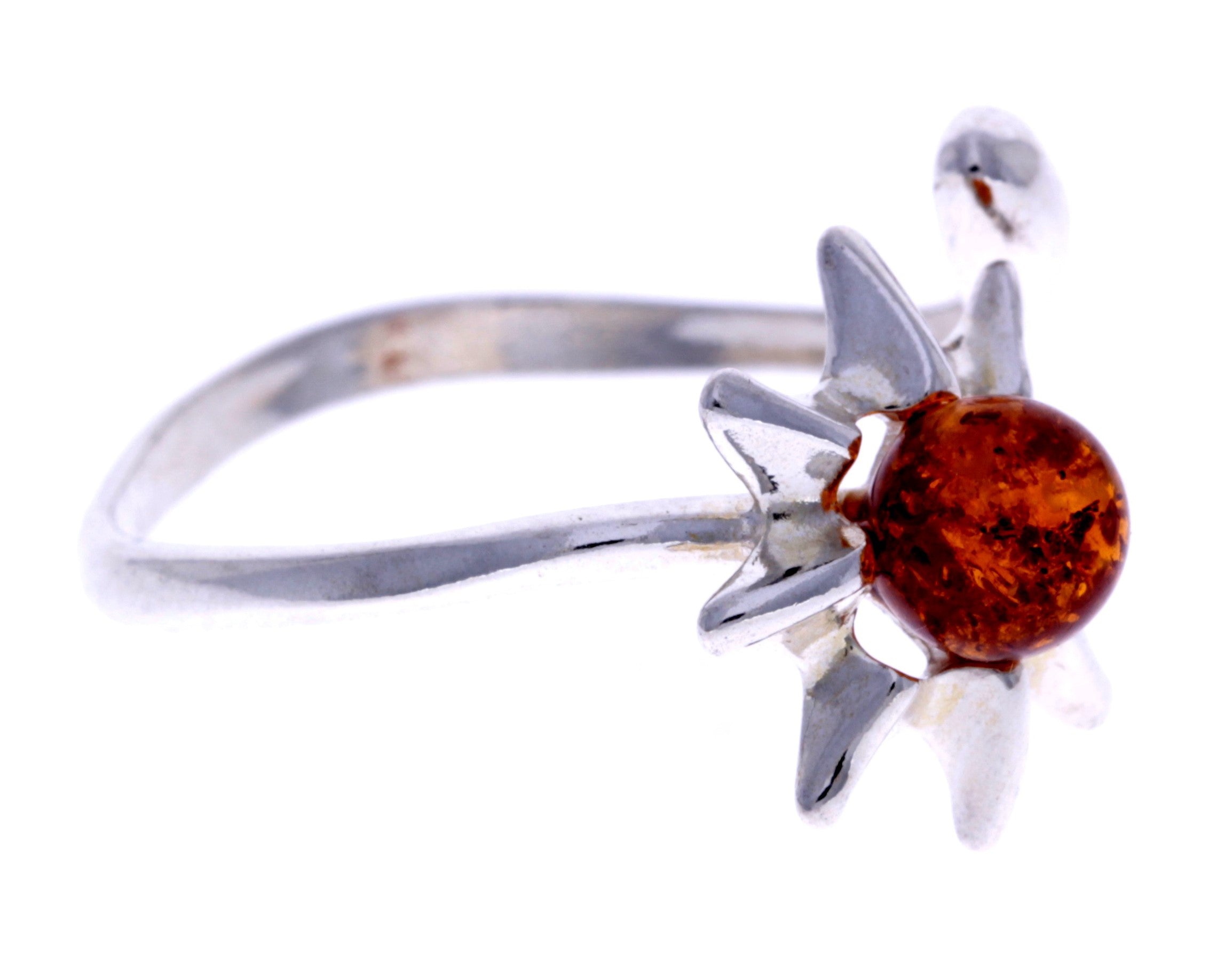 925 Sterling Silver & Baltic Amber Modern Designer Ring - GL703