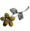 925 Sterling Silver & Baltic Amber Flower Brooch - 4015