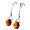 925 Sterling Silver & Genuine Baltic Amber Round Classic Drop Studs Celtic Earrings - 5447