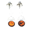 925 Sterling Silver & Genuine Baltic Amber Round Classic Drop Studs Celtic Earrings - 5447