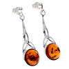 925 Sterling Silver & Genuine Baltic Amber Round Classic Drop Studs Celtic Earrings - 5447