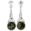 925 Sterling Silver & Genuine Baltic Amber Round Classic Drop Studs Celtic Earrings - 5447