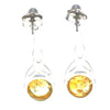 925 Sterling Silver & Genuine Baltic Amber Round Classic Drop Studs Celtic Earrings - 5447