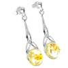 925 Sterling Silver & Genuine Baltic Amber Round Classic Drop Studs Celtic Earrings - 5447