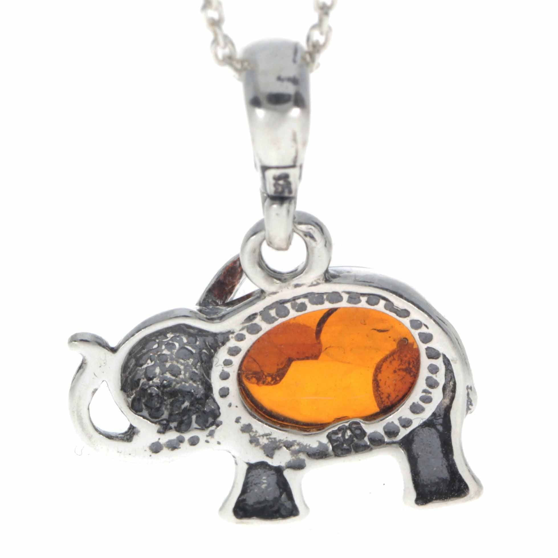 925 Sterling Silver & Baltic Amber Elephant Pendant - 1904A