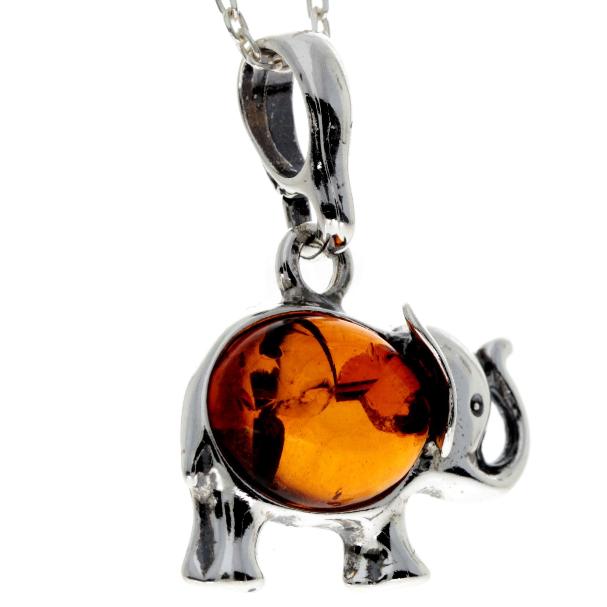 925 Sterling Silver & Baltic Amber Elephant Pendant - 1904A