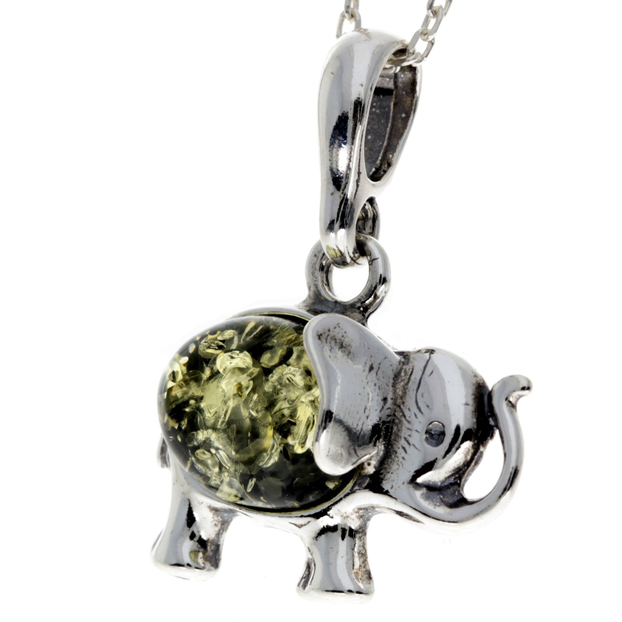 925 Sterling Silver & Baltic Amber Elephant Pendant - 1904A