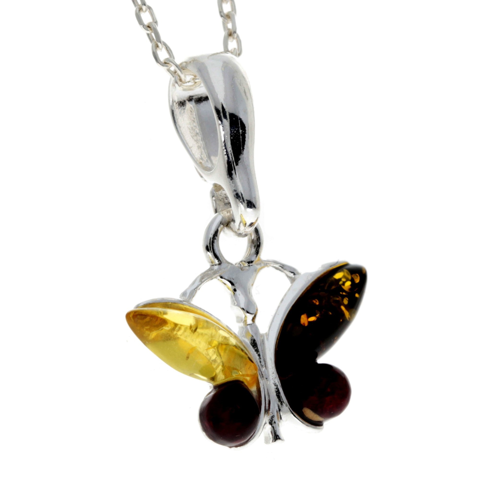 925 Sterling Silver & Baltic Amber Classic Butterfly Pendant - 719M