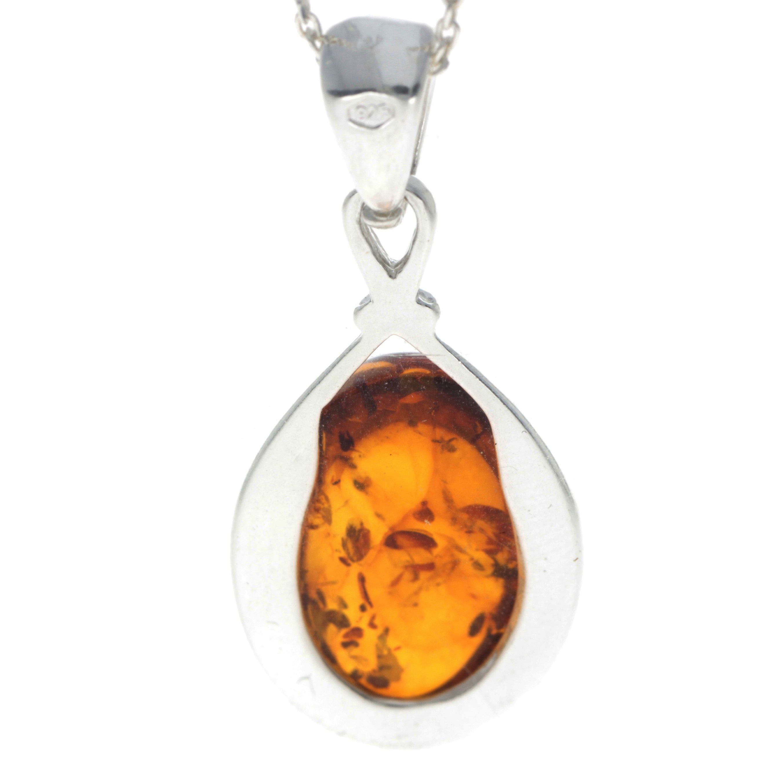 925 Sterling Silver & Baltic Amber Large Classic Pendant - 1803