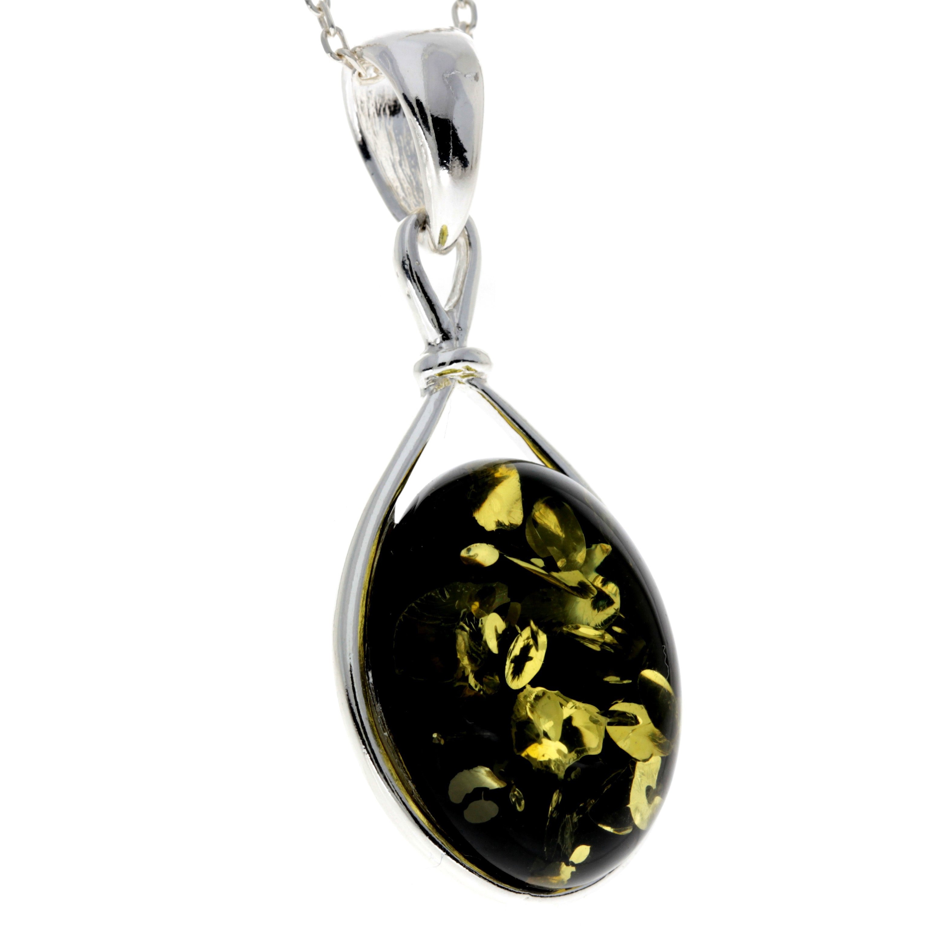 925 Sterling Silver & Baltic Amber Large Classic Pendant - 1803