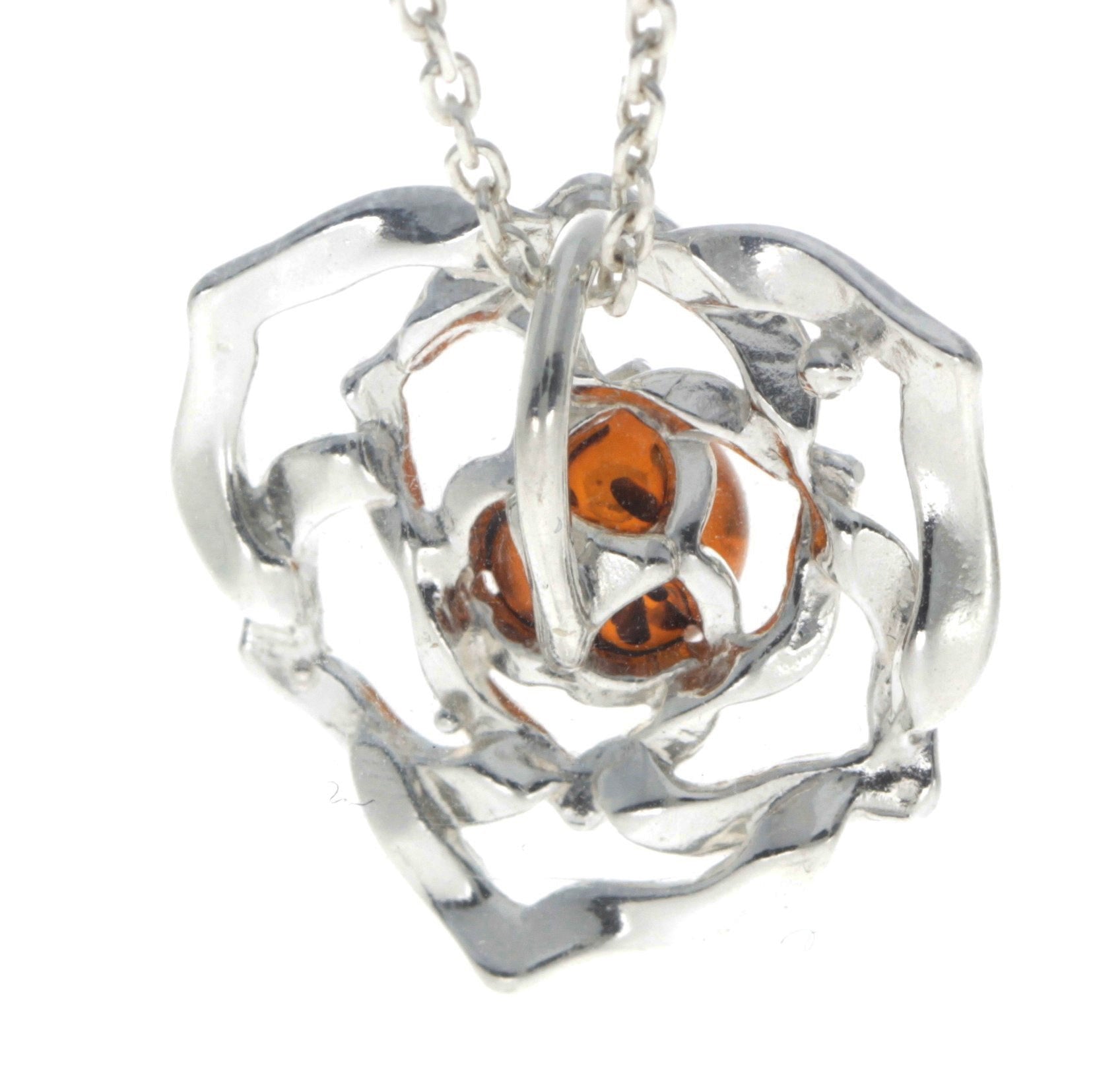 925 Sterling Silver & Baltic Amber Modern Designer Rose Pendant - 670