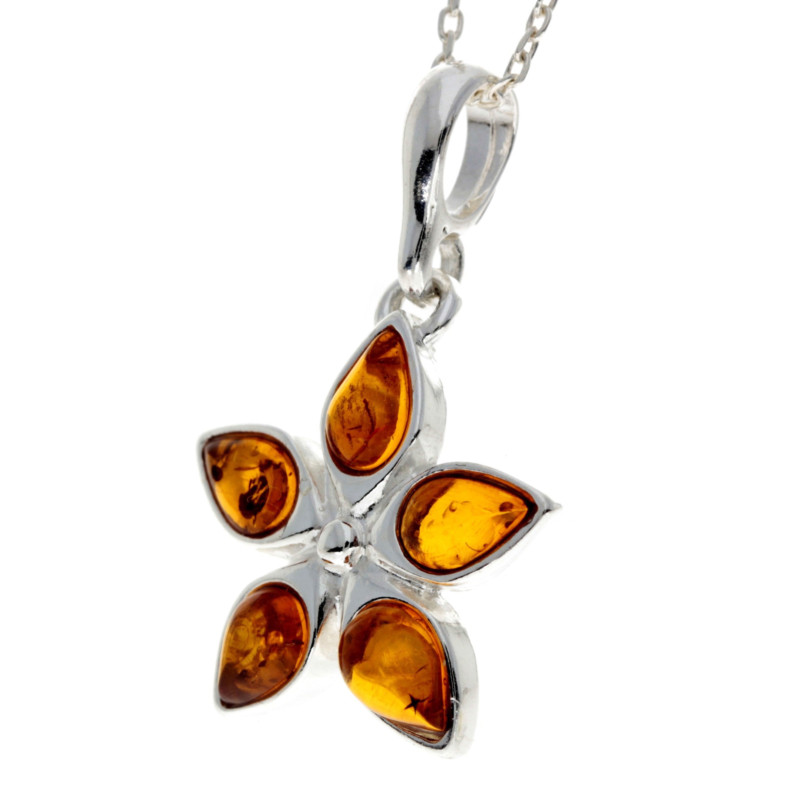 925 Sterling Silver & Baltic Amber Classic Designer Star Pendant - 1684