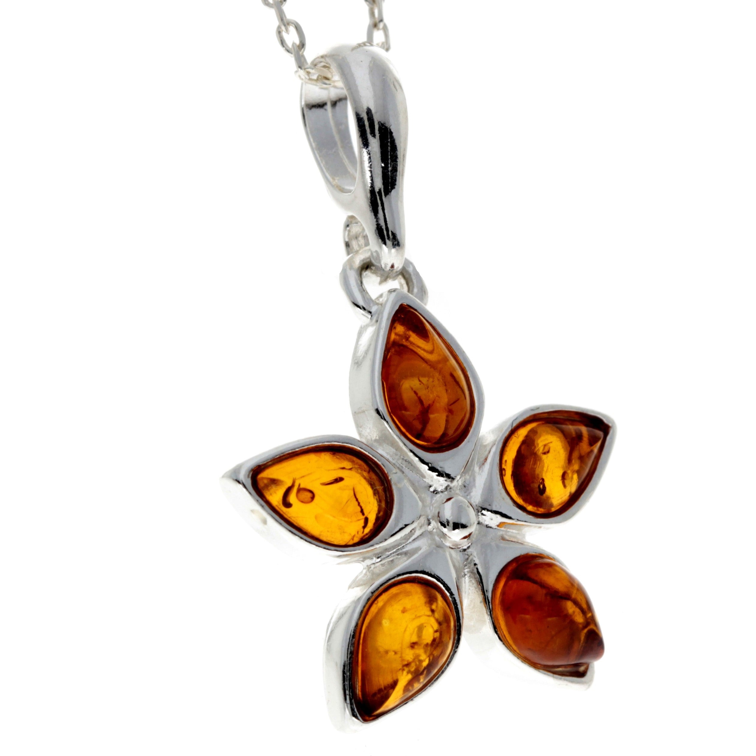 925 Sterling Silver & Baltic Amber Classic Designer Star Pendant - 1684