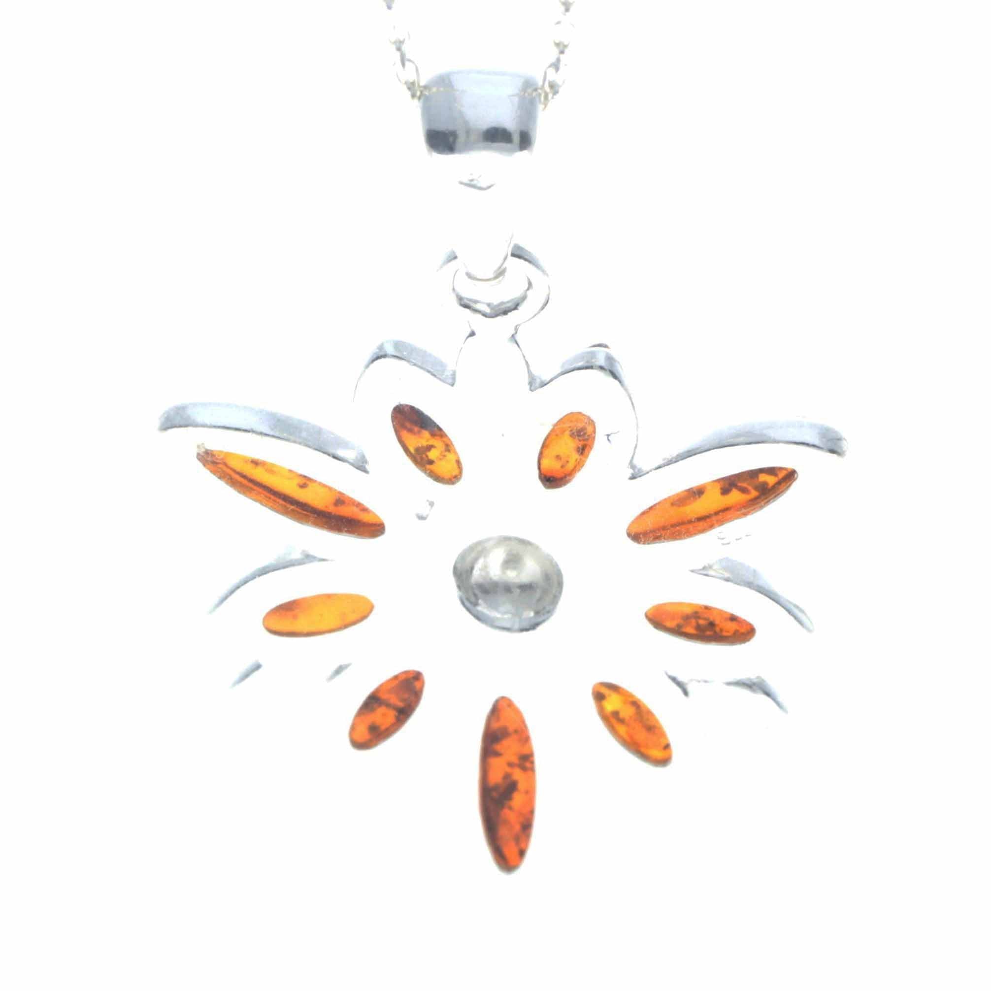 925 Sterling Silver & Baltic Amber Modern Designer Flower Pendant - 318C