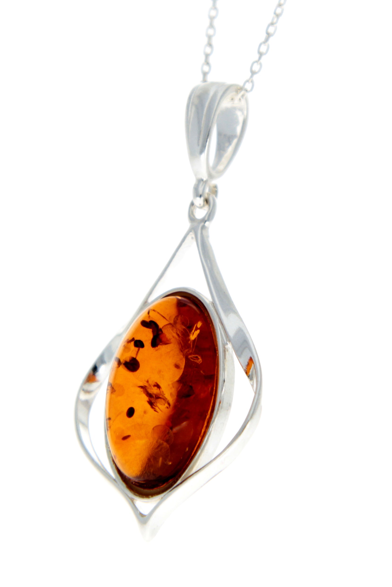 925 Sterling Silver & Baltic Amber Large Modern Pendant - GL384