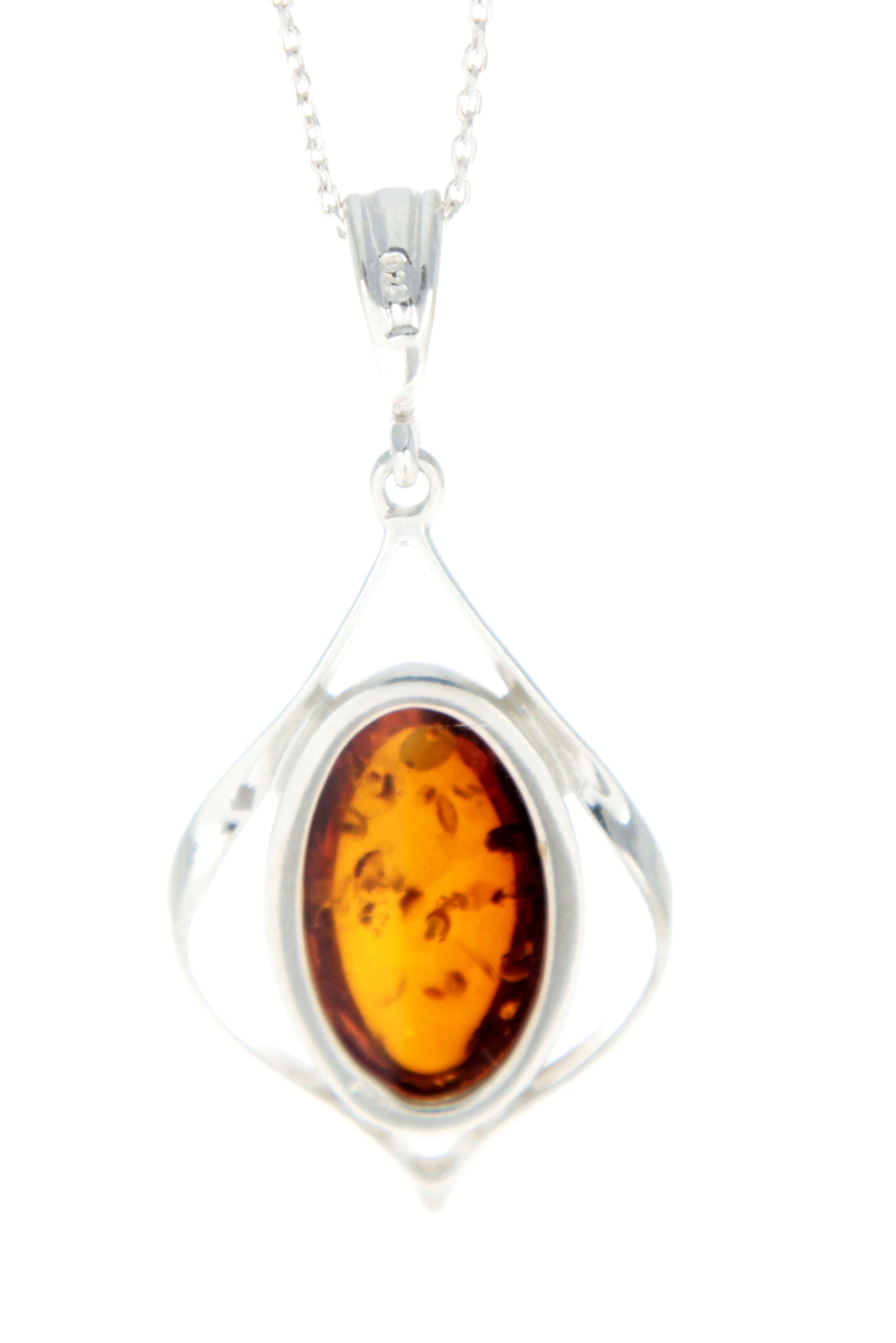 925 Sterling Silver & Baltic Amber Large Modern Pendant - GL384