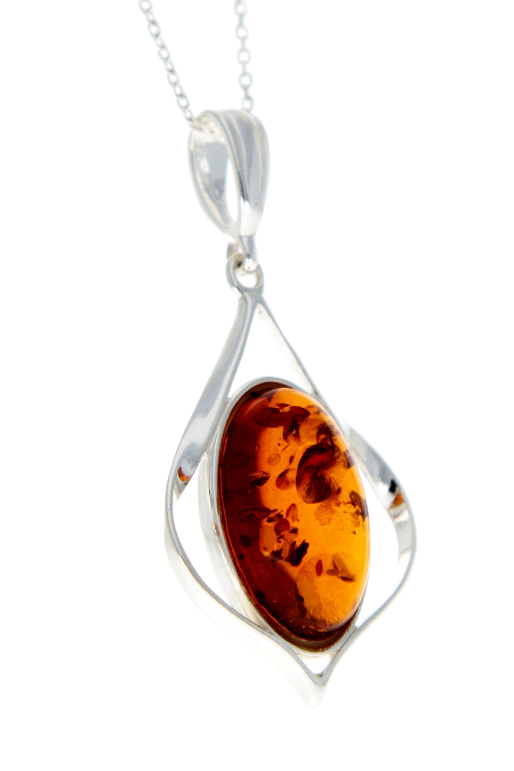 925 Sterling Silver & Baltic Amber Large Modern Pendant - GL384