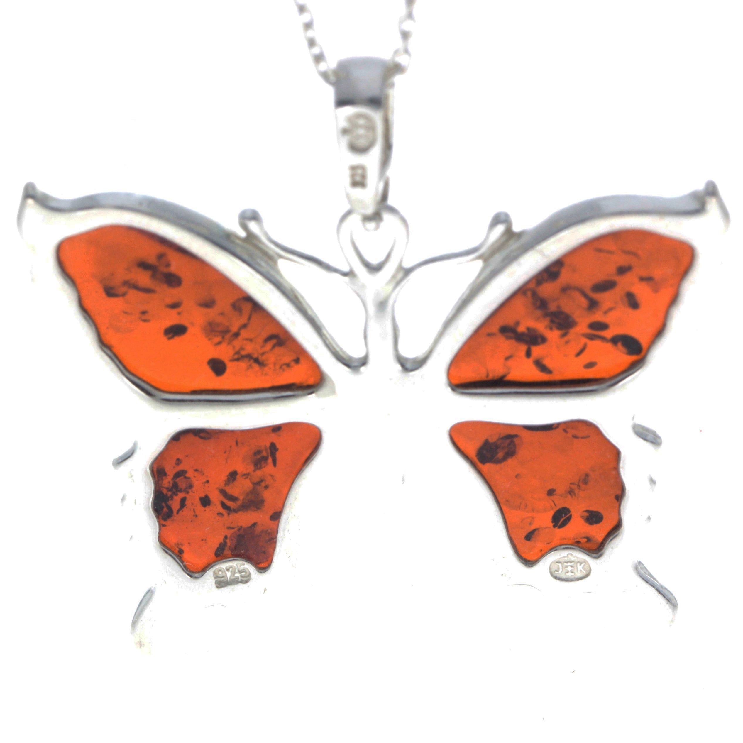 925 Sterling Silver & Baltic Amber Modern Butterfly  Pendant - AD222