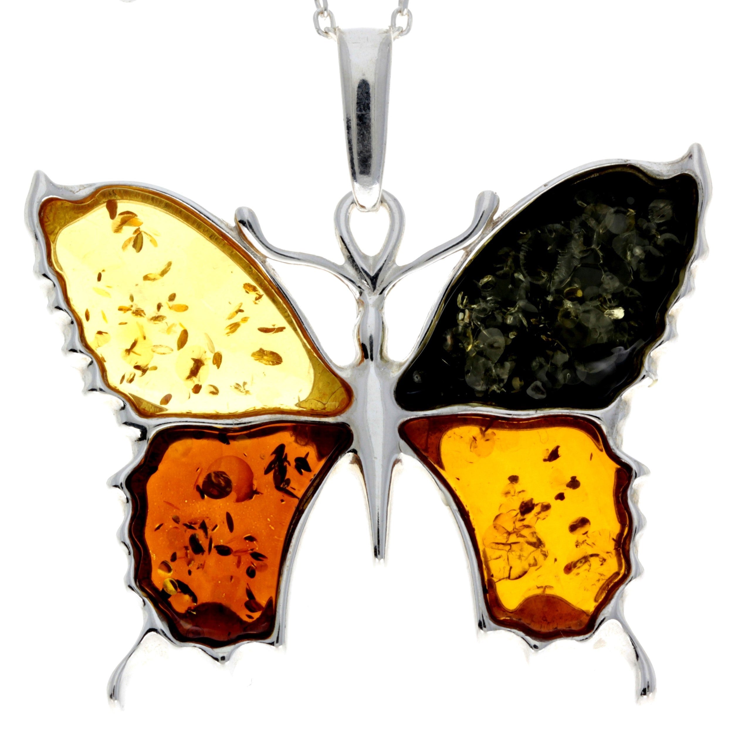 925 Sterling Silver & Baltic Amber Modern Butterfly  Pendant - AD222