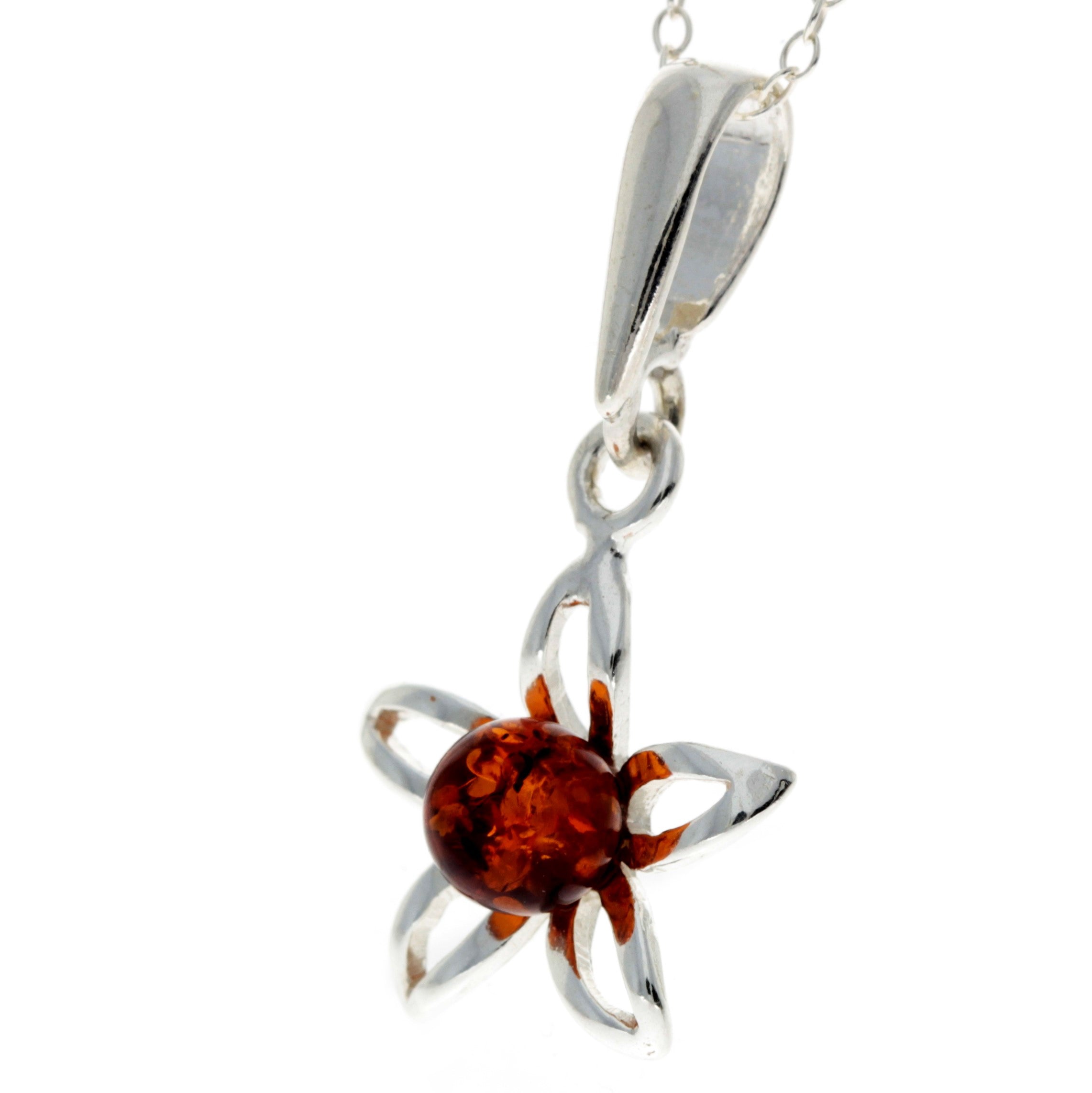 925 Sterling Silver & Baltic Amber Classic Flower Pendant - GL2010